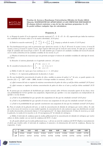 Vista previa de Examen PAU de Matemáticas CCSS de Castilla-La Mancha 2014 – Extraordinaria
