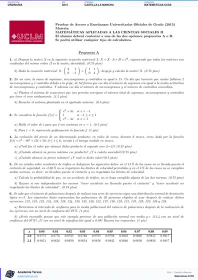 Vista previa de Examen PAU de Matemáticas CCSS de Castilla-La Mancha 2015 – Ordinaria