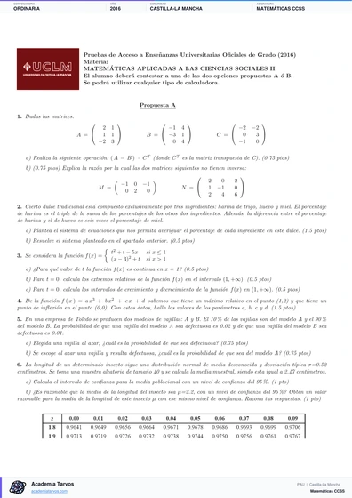 Vista previa de Examen PAU de Matemáticas CCSS de Castilla-La Mancha 2016 – Ordinaria