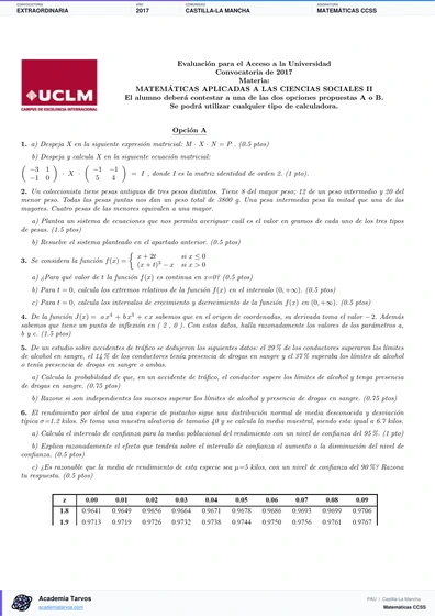 Vista previa de Examen PAU de Matemáticas CCSS de Castilla-La Mancha 2017 – Extraordinaria