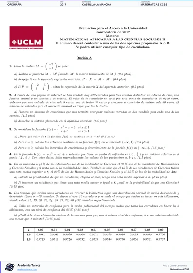 Vista previa de Examen PAU de Matemáticas CCSS de Castilla-La Mancha 2017 – Ordinaria
