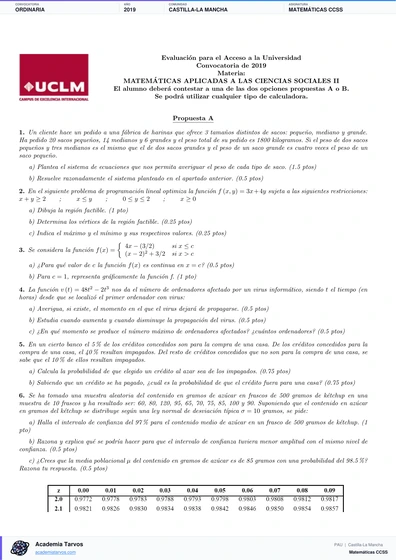 Vista previa de Examen PAU de Matemáticas CCSS de Castilla-La Mancha 2019 – Ordinaria