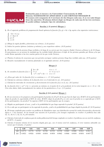Vista previa de Examen PAU de Matemáticas CCSS de Castilla-La Mancha 2022 – Extraordinaria