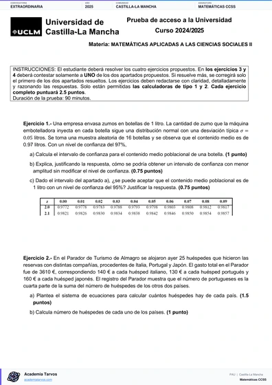 Vista previa de Examen PAU de Matemáticas CCSS de Castilla-La Mancha 2025 – Extraordinaria