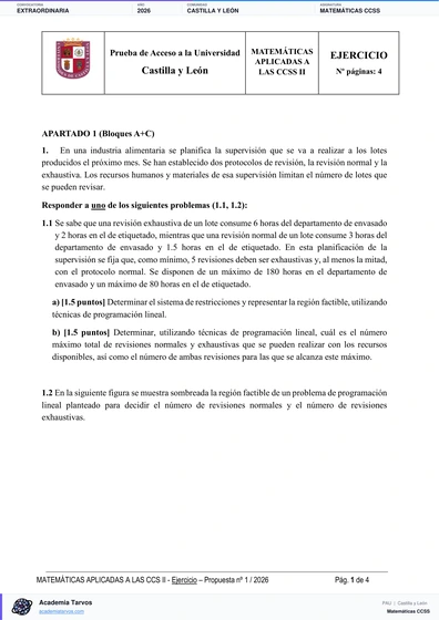 Vista previa de Examen PAU de Matemáticas CCSS de Castilla y León 2026 – Extraordinaria