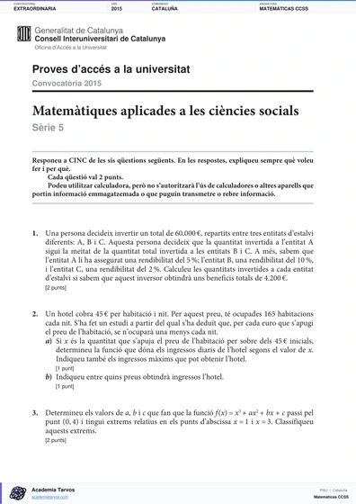 Vista previa de Examen PAU de Matemáticas CCSS de Cataluña 2015 – Extraordinaria