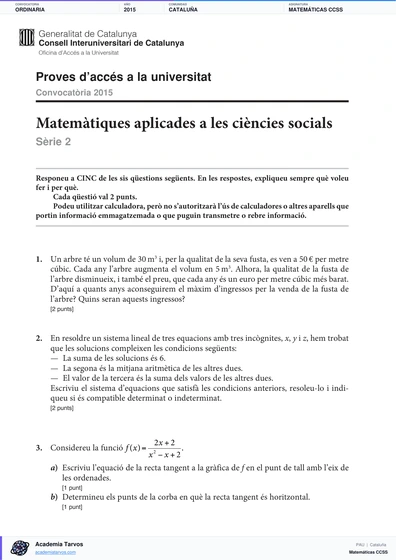 Vista previa de Examen PAU de Matemáticas CCSS de Cataluña 2015 – Ordinaria