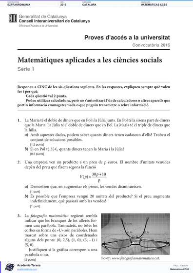 Vista previa de Examen PAU de Matemáticas CCSS de Cataluña 2016 – Extraordinaria