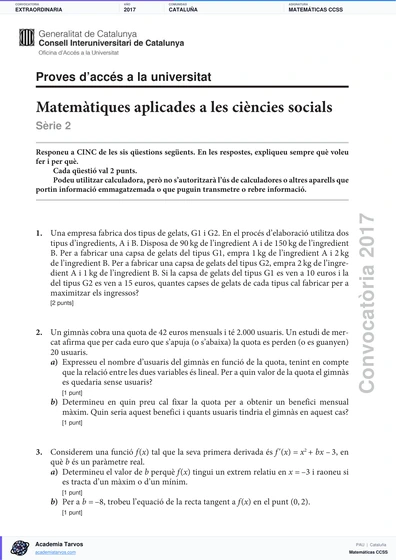 Vista previa de Examen PAU de Matemáticas CCSS de Cataluña 2017 – Extraordinaria