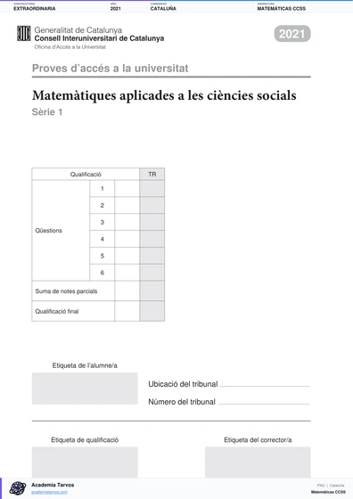 Vista previa de Examen PAU de Matemáticas CCSS de Cataluña 2021 – Extraordinaria
