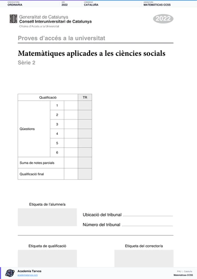 Vista previa de Examen PAU de Matemáticas CCSS de Cataluña 2022 – Ordinaria