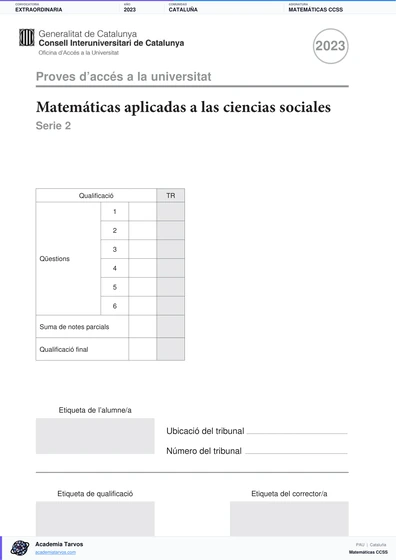 Vista previa de Examen PAU de Matemáticas CCSS de Cataluña 2023 – Extraordinaria