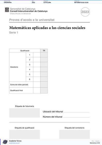 Vista previa de Examen PAU de Matemáticas CCSS de Cataluña 2023 – Ordinaria