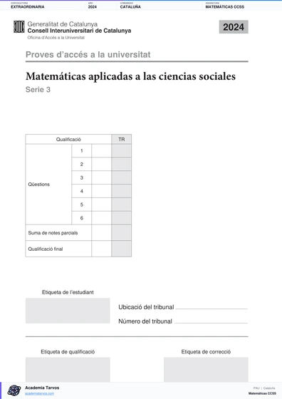 Vista previa de Examen PAU de Matemáticas CCSS de Cataluña 2024 – Extraordinaria