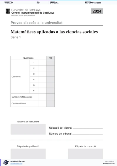 Vista previa de Examen PAU de Matemáticas CCSS de Cataluña 2024 – Ordinaria