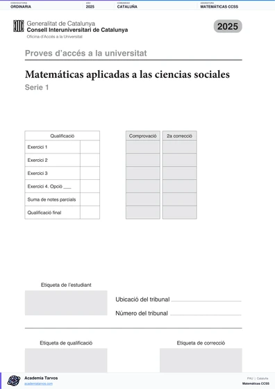Vista previa de Examen PAU de Matemáticas CCSS de Cataluña 2025 – Ordinaria
