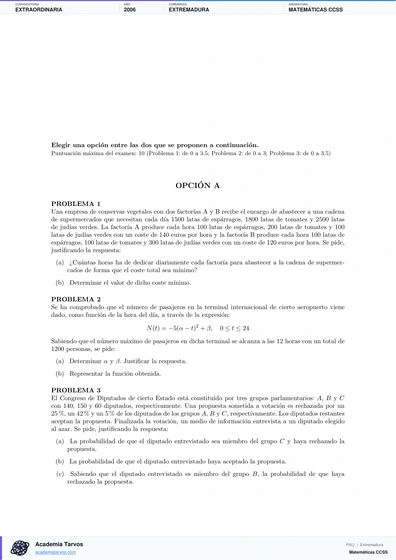 Vista previa de Examen PAU de Matemáticas CCSS de Extremadura 2006 – Extraordinaria