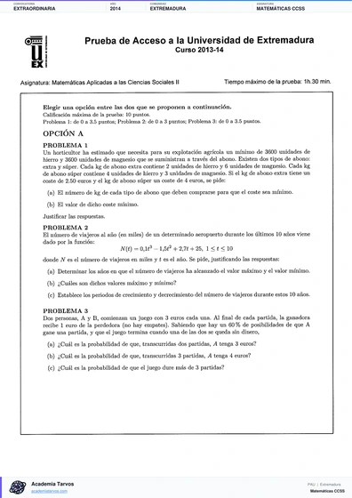 Vista previa de Examen PAU de Matemáticas CCSS de Extremadura 2014 – Extraordinaria