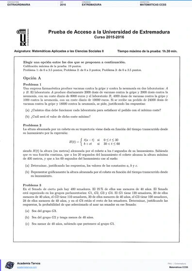 Vista previa de Examen PAU de Matemáticas CCSS de Extremadura 2016 – Extraordinaria