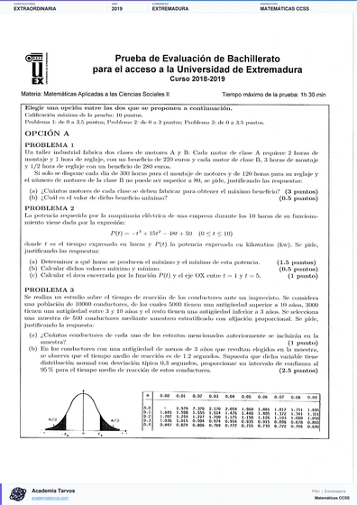 Vista previa de Examen PAU de Matemáticas CCSS de Extremadura 2019 – Extraordinaria