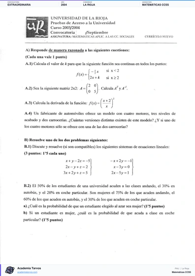 Vista previa de Examen PAU de Matemáticas CCSS de La Rioja 2004 – Extraordinaria