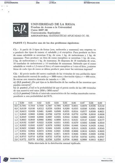 Vista previa de Examen PAU de Matemáticas CCSS de La Rioja 2008 – Extraordinaria