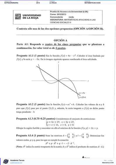 Vista previa de Examen PAU de Matemáticas CCSS de La Rioja 2013 – Extraordinaria
