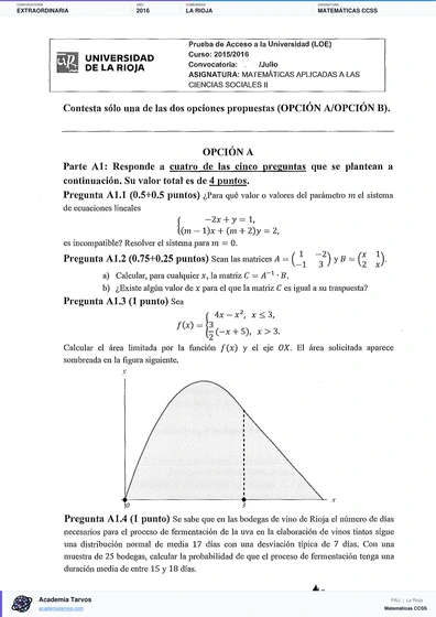 Vista previa de Examen PAU de Matemáticas CCSS de La Rioja 2016 – Extraordinaria