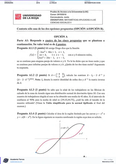 Vista previa de Examen PAU de Matemáticas CCSS de La Rioja 2016 – Ordinaria