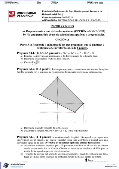 Vista previa de Examen PAU de Matemáticas CCSS de La Rioja 2018 – Extraordinaria