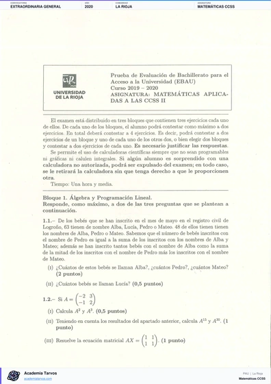 Vista previa de Examen PAU de Matemáticas CCSS de La Rioja 2020 – Extraordinaria General