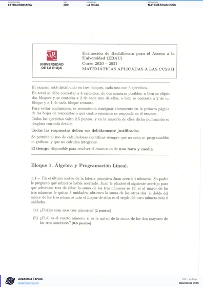 Vista previa de Examen PAU de Matemáticas CCSS de La Rioja 2021 – Extraordinaria