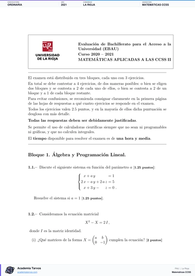 Vista previa de Examen PAU de Matemáticas CCSS de La Rioja 2021 – Ordinaria