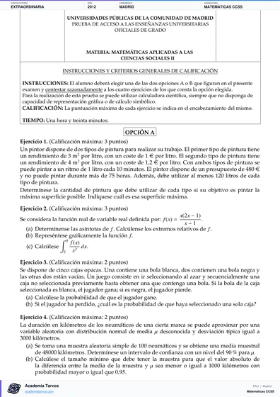 Vista previa de Examen PAU de Matemáticas CCSS de Comunidad de Madrid 2012 – Extraordinaria
