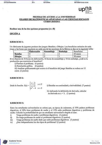 Vista previa de Examen PAU de Matemáticas CCSS de Navarra 2011 – Extraordinaria