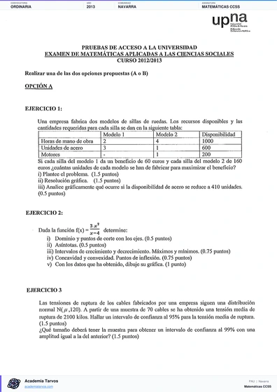 Vista previa de Examen PAU de Matemáticas CCSS de Navarra 2013 – Ordinaria