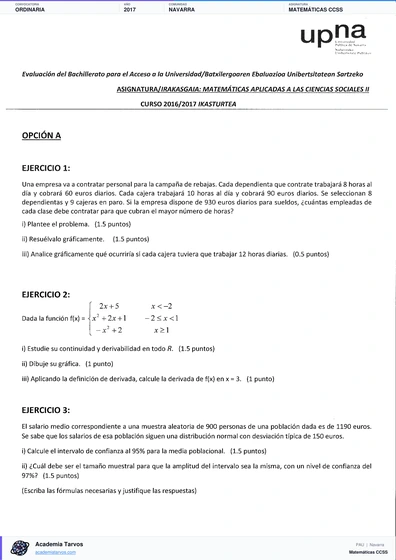 Vista previa de Examen PAU de Matemáticas CCSS de Navarra 2017 – Ordinaria