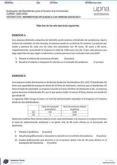 Vista previa de Examen PAU de Matemáticas CCSS de Navarra 2024 – Ordinaria