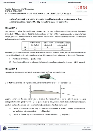 Vista previa de Examen PAU de Matemáticas CCSS de Navarra 2025 – Extraordinaria