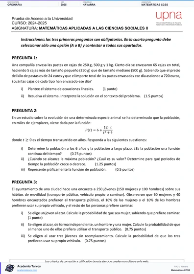 Vista previa de Examen PAU de Matemáticas CCSS de Navarra 2025 – Ordinaria