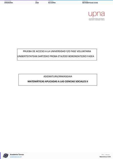 Vista previa de Examen PAU de Matemáticas CCSS de Navarra 2026 – Ordinaria