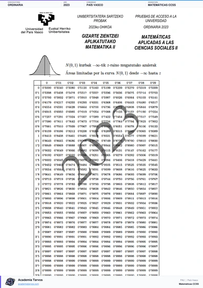 Vista previa de Examen PAU de Matemáticas CCSS de País Vasco 2023 – Ordinaria