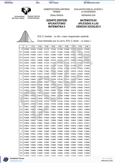 Vista previa de Examen PAU de Matemáticas CCSS de País Vasco 2024 – Ordinaria