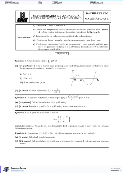 Vista previa de Examen PAU de Matemáticas II de Andalucía 2002 – Extraordinaria