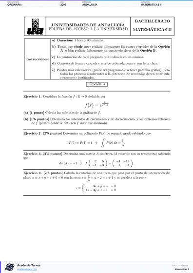 Vista previa de Examen PAU de Matemáticas II de Andalucía 2002 – Ordinaria