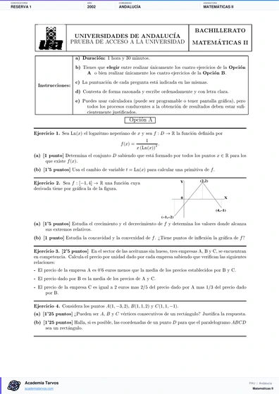 Vista previa de Examen PAU de Matemáticas II de Andalucía 2002 – Reserva 1