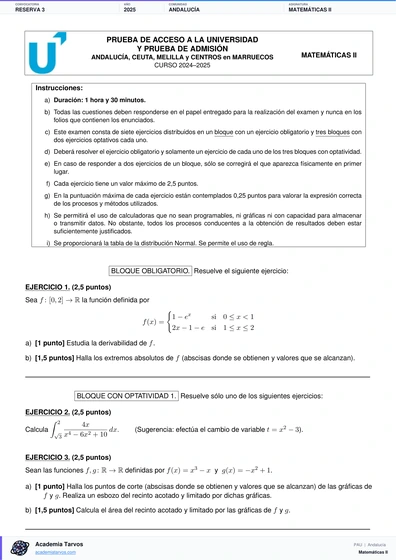 Vista previa de Examen PAU de Matemáticas II de Andalucía 2025 – Reserva 3