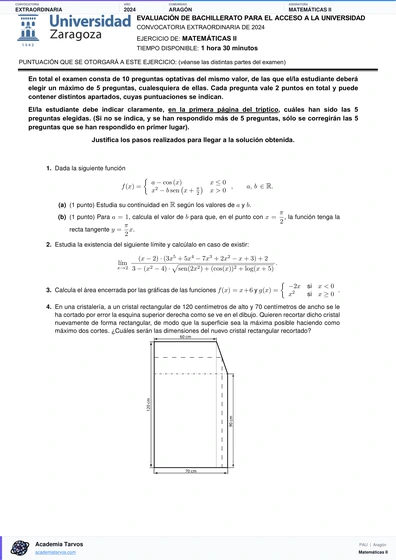 Vista previa de Examen PAU de Matemáticas II de Aragón 2024 – Extraordinaria