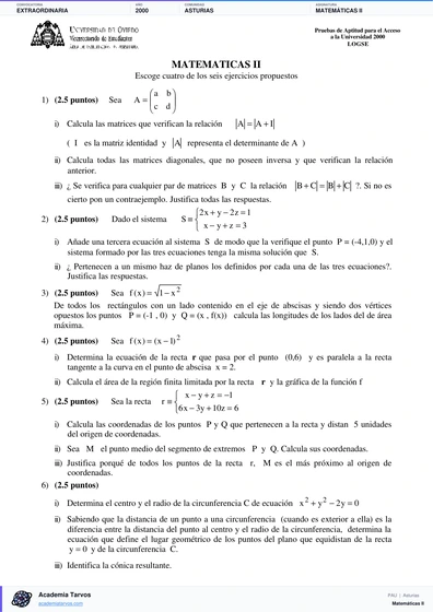 Vista previa de Examen PAU de Matemáticas II de Asturias 2000 – Extraordinaria