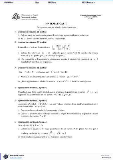 Vista previa de Examen PAU de Matemáticas II de Asturias 2000 – Ordinaria